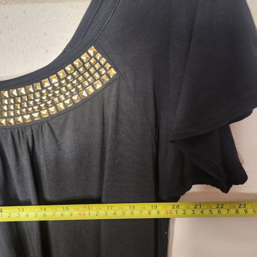 ⭐ Michael Kors Large Black Gold Embellished Neck Dolman Tunic Top Shirt ⭐ - Picture 6 of 9